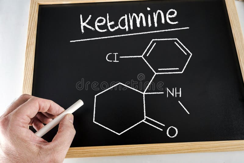 Conceptual diagram drawn with chalk on a Blackboard of the ketamine, education concept