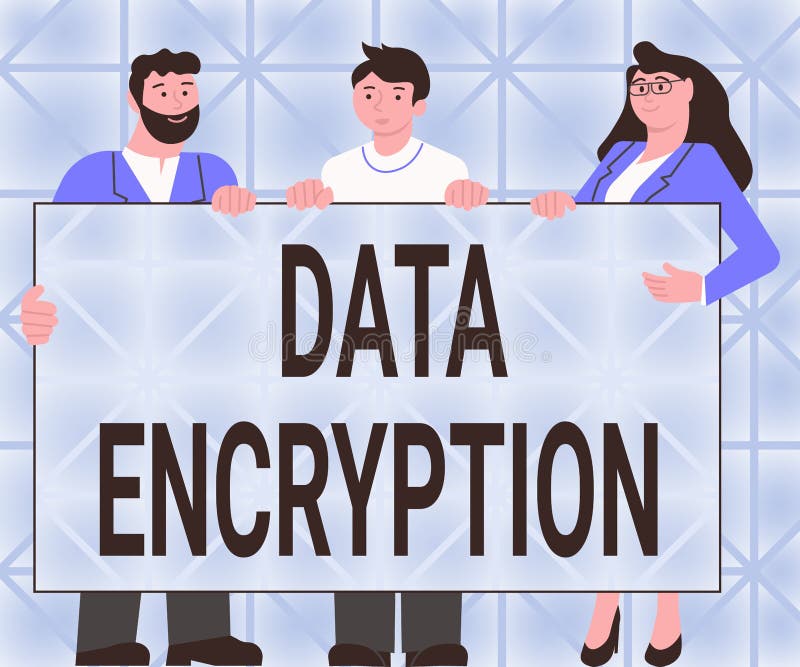 Text showing inspiration Data Encryption. Business idea Symmetrickey algorithm for the encrypting electronic data Three vector illustration
