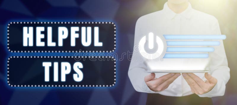 Handwriting text Helpful Tip S Is. Business approach Ask an Expert Solutions Hints Consulting Warning Woman Holding stock images