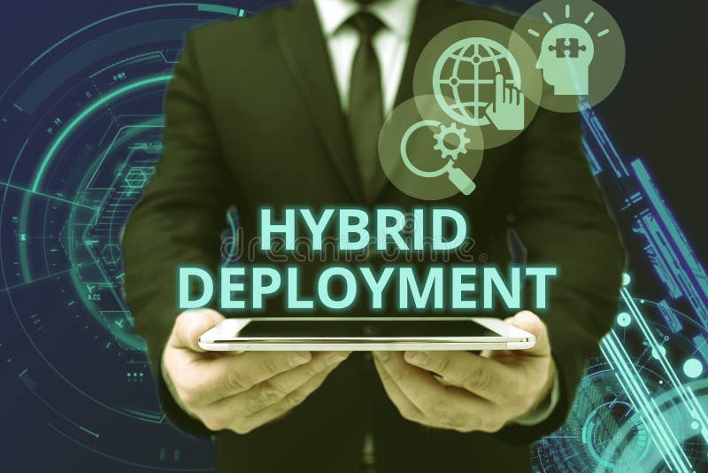 Conceptual display Hybrid Deployment. Internet Concept a combination of onpremises applications or data Man In Office royalty free illustration