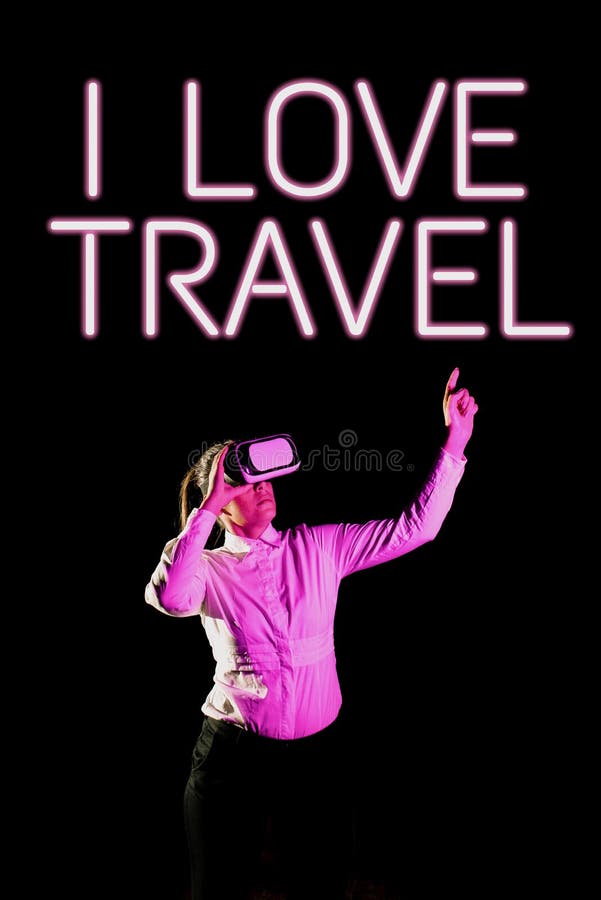 Conceptual display I Love Travel. Word for Be a fan of travelling going on trips discover new places stock image