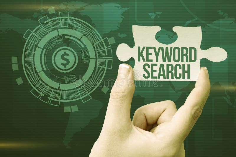 Conceptual display Keyword Search. Word for Using word or term to look correct subject associated to it Hand Holding stock image