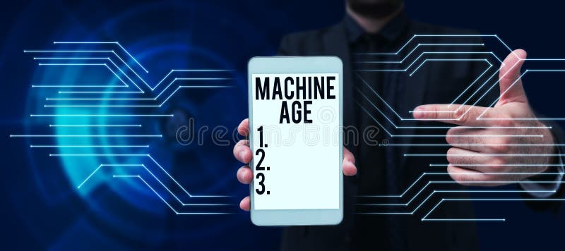 Conceptual display Machine Age. Business showcase period of development of new technology and industrial processes royalty free stock photography