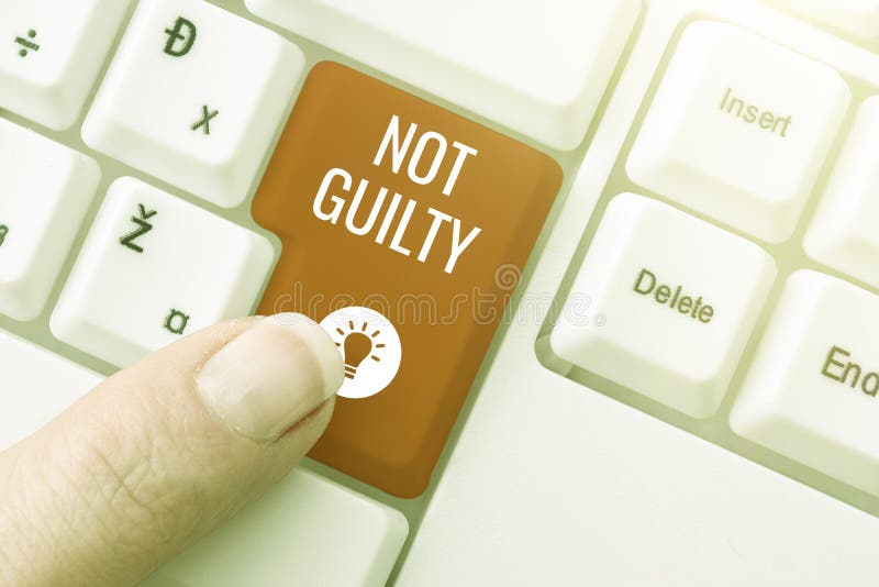 Conceptual display Not Guilty. Word for someone is innocent didnt commit specific crime He free -48747 stock photo