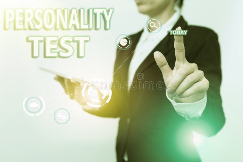 Conceptual display Personality Test. Business showcase A method of assessing human personality constructs Woman In Suit stock photography