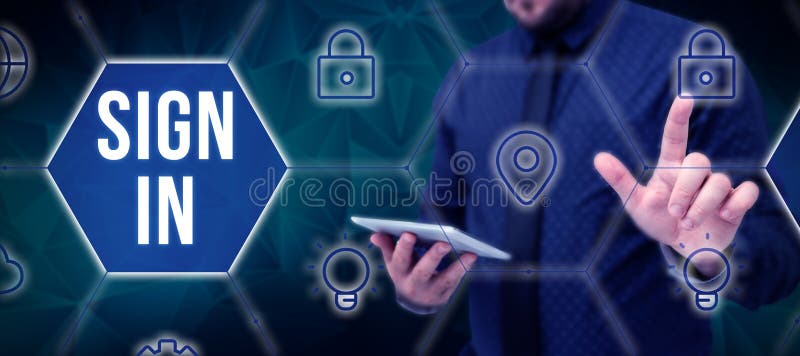 Conceptual display Sign In. Business idea to write your name on a form when entering or leaving a place royalty free stock image