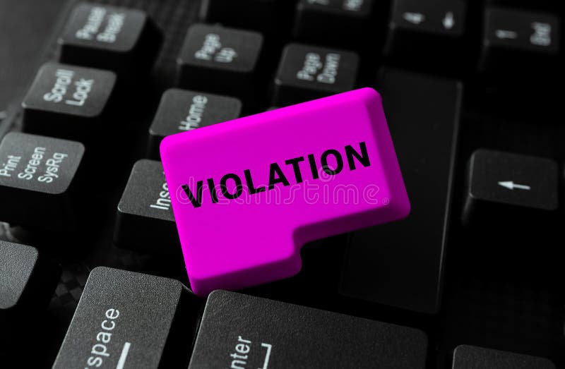 Conceptual display Violation. Word Written on an infringement of established rules or laws stock images