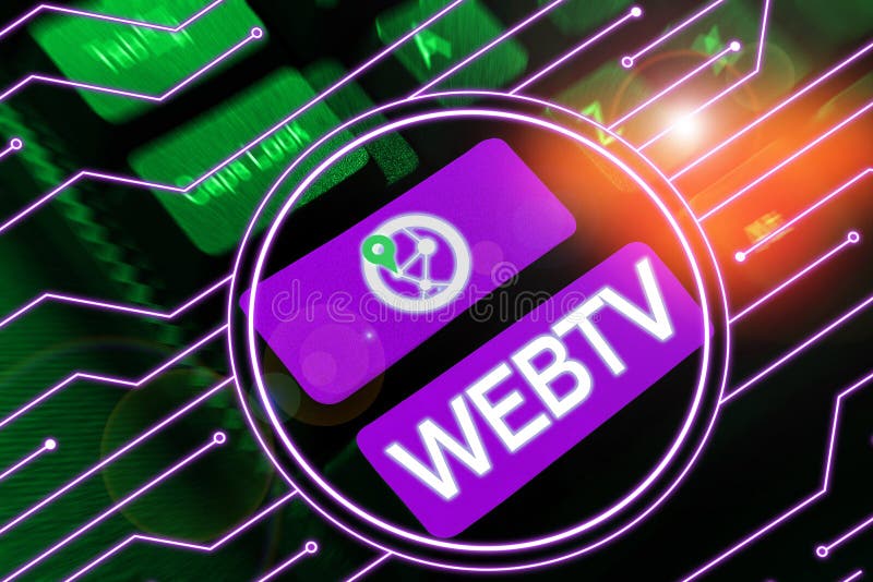 Conceptual display Webtv. Word Written on Internet transmission programs produced both online and traditional stock images