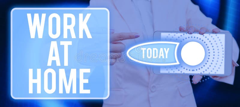 Text sign showing Work At Home. Business showcase Freelance job working on your house convenient technology Man With A royalty free stock photo