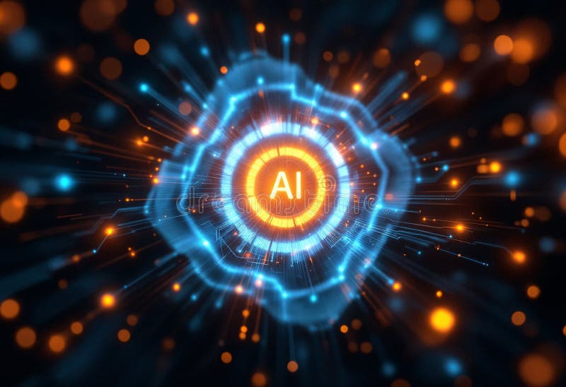 Conceptual glowing AI symbol The future is in AI royalty free illustration