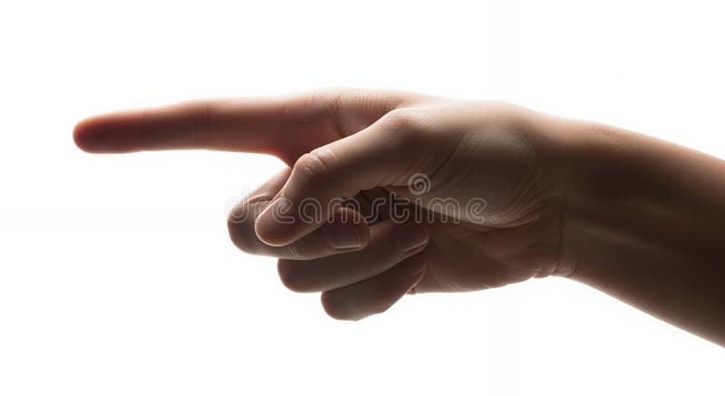 A Conceptual Hand Pointing to the Left Isolated on White with Studio Lighting Creates Powerful Impact stock illustration