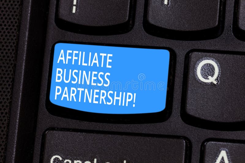 Conceptual hand writing showing Affiliate Business Partnership. Business photo text Intercompany relationship to promote product Keyboard key Intention to create computer message idea