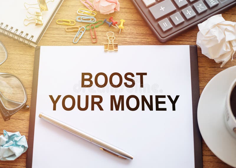 Conceptual hand writing showing Boost Your Money. Business concept stock photo