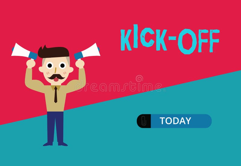 Handwriting text writing Kick Off. Concept meaning start or resumption of  football match in which player kicks ball. Stock Illustration