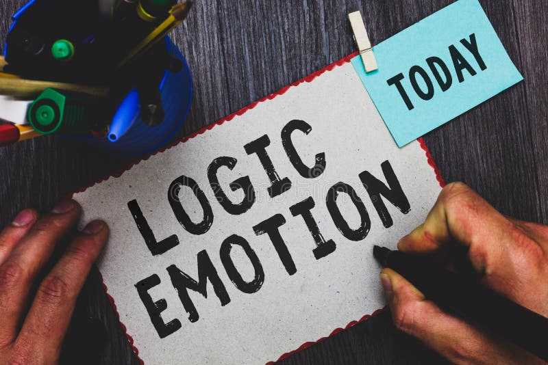 Conceptual hand writing showing Logic Emotion. Business photo text Unpleasant Feelings turned to Self Respect Reasonable Mind Man stock photo