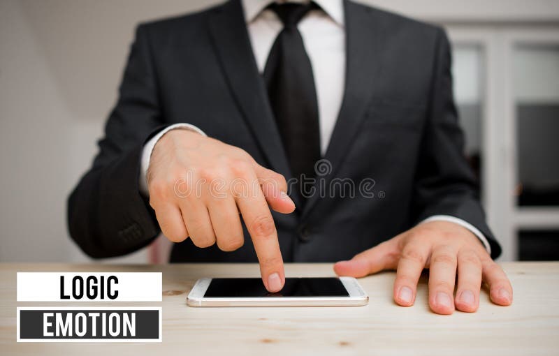 Conceptual hand writing showing Logic Emotion. Business photo showcasing Unpleasant Feelings turned to Self Respect royalty free stock photography