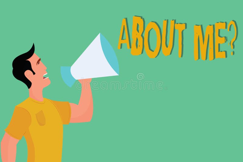 Conceptual hand writing showing ABOUT ME question. Business photo showcasing Interrogating oneself Letting other showing vector illustration
