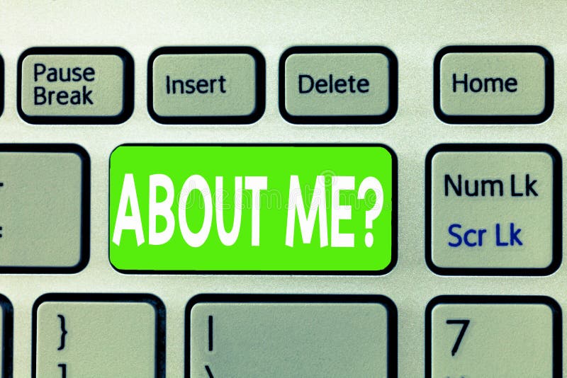 Conceptual hand writing showing ABOUT ME question. Business photo text Interrogating oneself Letting other showing knows you stock photo