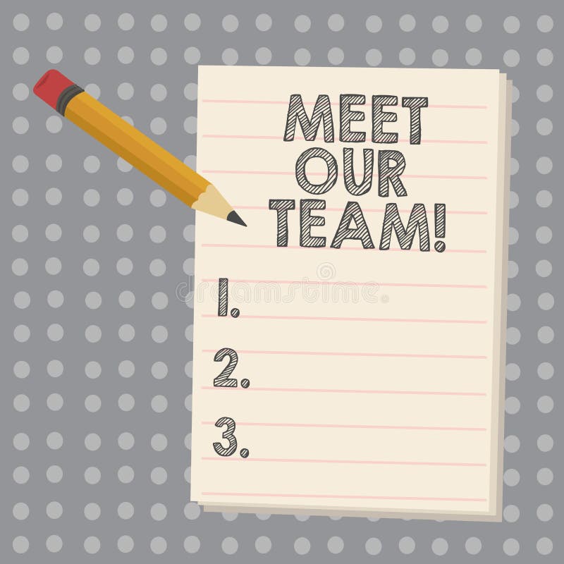 Conceptual hand writing showing Meet Our Team. Business photo showcasing Presentation of a teamwork Meeting with group stock illustration