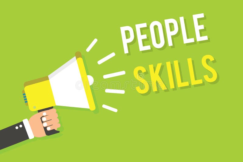 Conceptual hand writing showing People Skills. Business photo text Get Along well Effective Communication Rapport Approachable Man stock illustration