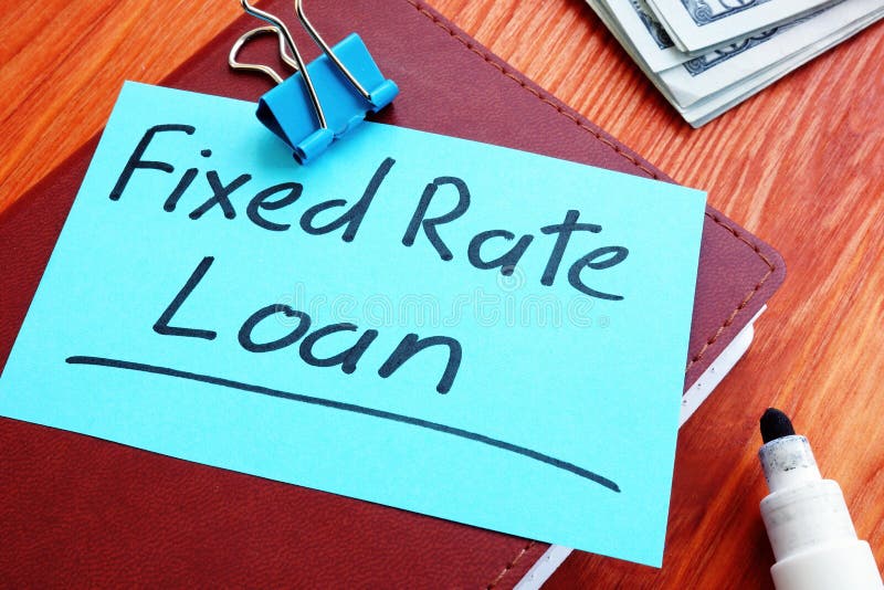 Conceptual hand written text showing fixed rate loan stock photo