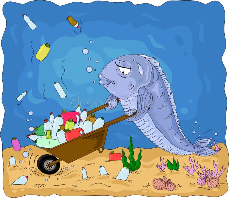 A Conceptual Illustration of the Pollution of the World`s Oceans with Plastic  Waste. Stock Vector - Illustration of fish, animal: 146169800