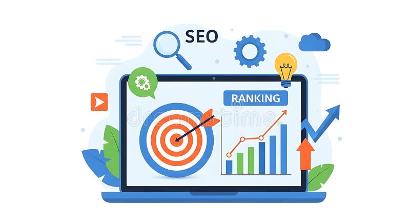SEO Ranking Strategy Website Optimization and Target Achievement vector illustration