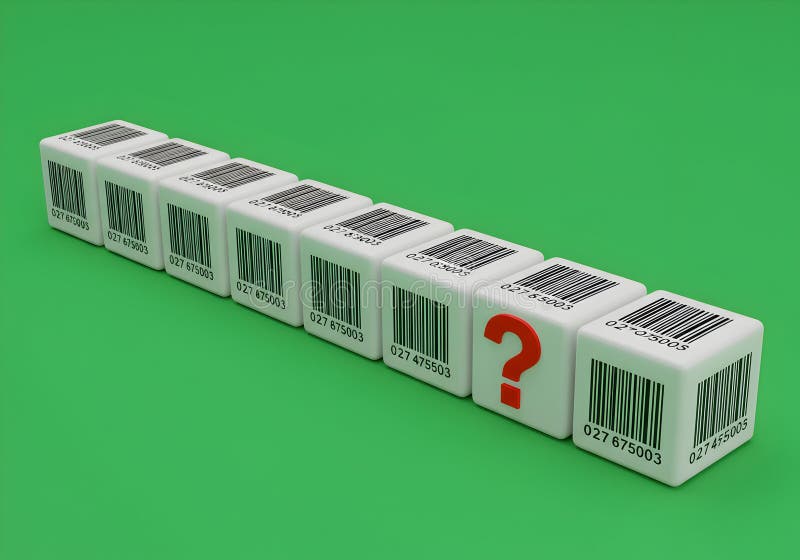 Barcode cubes with question mark concept for product identification and data analysis challenge or mystery concept vector illustration