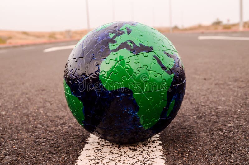 Globe Earth on an Asphalt Street , digital photo image stock photo