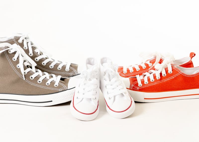 Family Sneakers Canvas Shoes Of Parents And Child On White Background ...