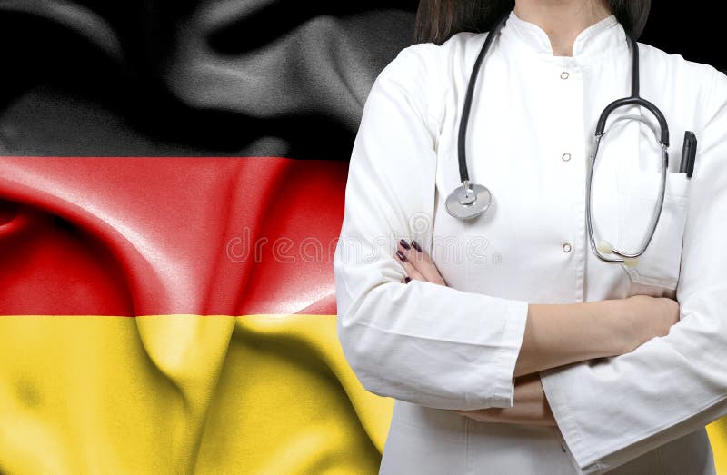 Germany Healthcare System in Tech Theme. German Flag on Computer Screen