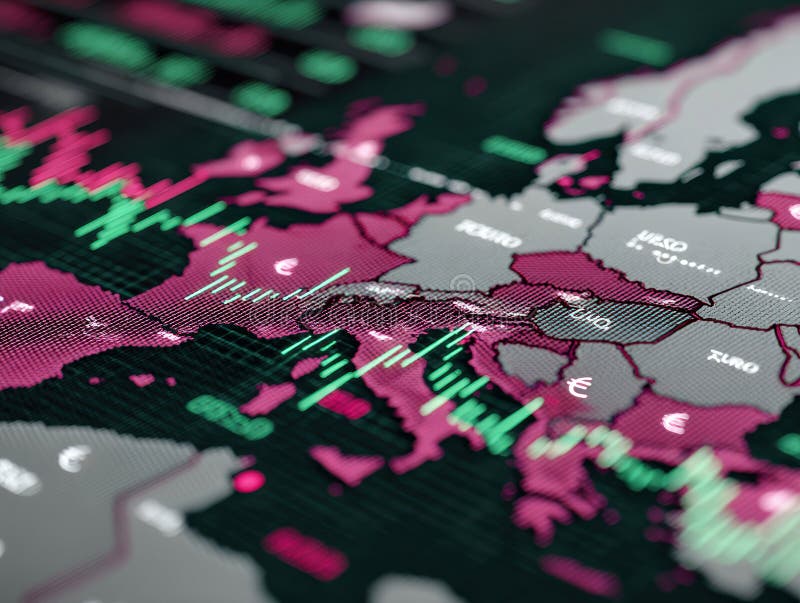 A conceptual image showcasing a European map, overlaid with financial market charts, visualizing the interconnectedness of geography and finance AI-Generated AI generated