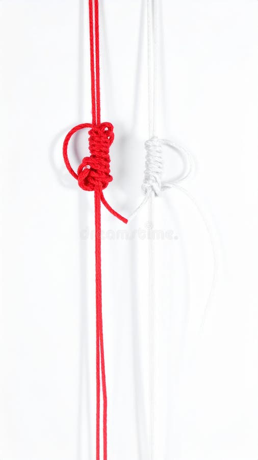 Conceptual marriage between two strings on white background stock illustration