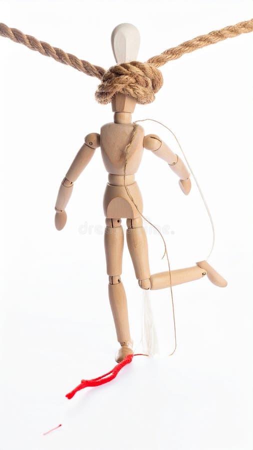 Conceptual marriage between two strings on white background stock illustration
