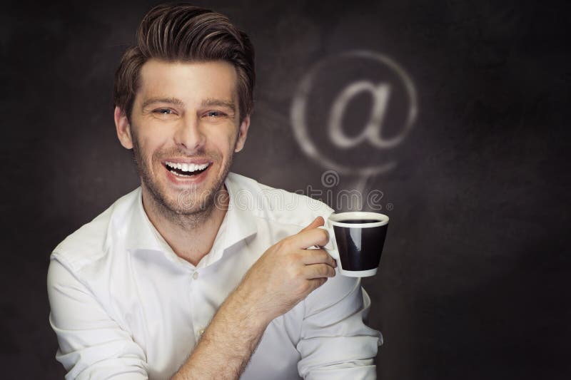 Conceptual Picture of the Man with Coffee and the @ Sign Stock Image ...