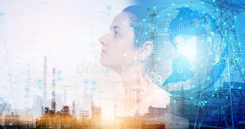 Conceptual representation of the application in the world economy of an automated system for computing and processing data using A stock image
