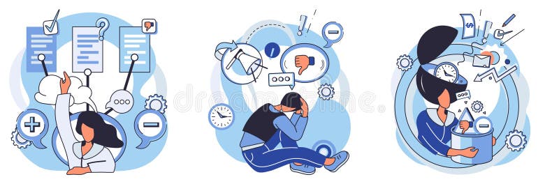 Conceptual Representation of Critical Thinking and Problem Solving Process in Three Stages stock illustration