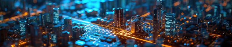 A conceptual visualization of a smart city with glowing structures on a digital circuit board, symbolizing urban technology integration concept. AIG41. Glowing analytics stock images, royalty-free photos and pictures