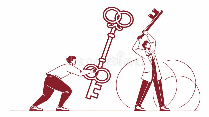 Conceptual teamwork people using key to unlock puzzle vector design Generative AI royalty free illustration