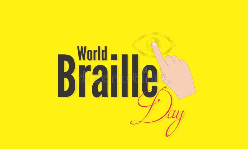 Conceptual Template Design for World Braille Day. Eye made of Braille Script and Hand Forefinger. stock illustration