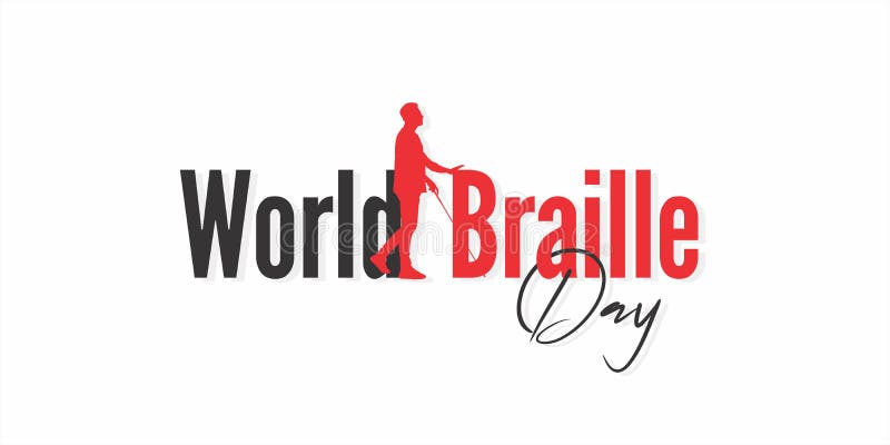 Conceptual Template Design for World Braille Day. A Walking Blind Person with Cane. royalty free illustration