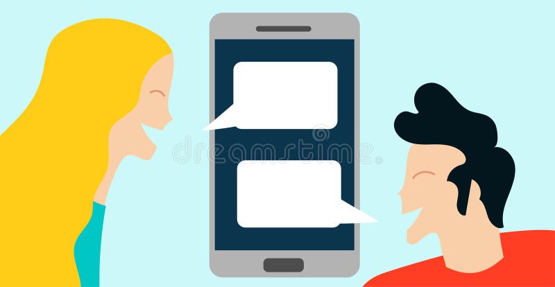 Conceptual vector illustration with woman and boy communicating in chat