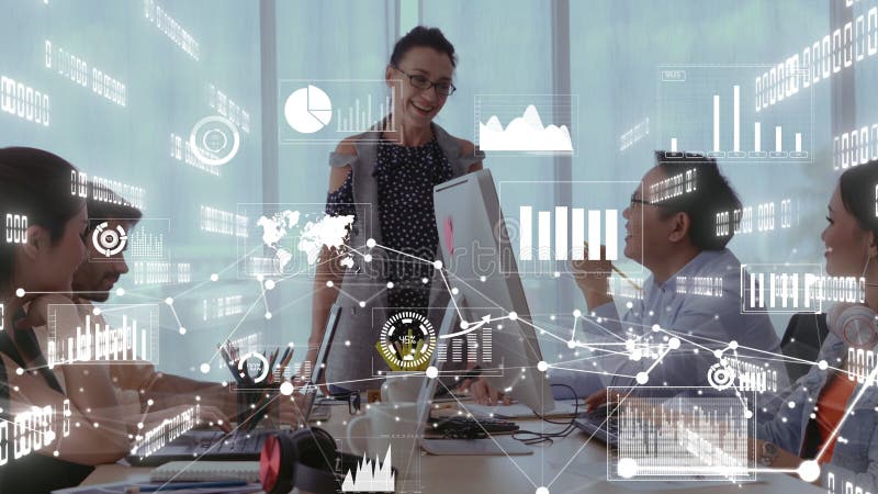 Conceptual vision of business people in corporate staff meeting stock footage