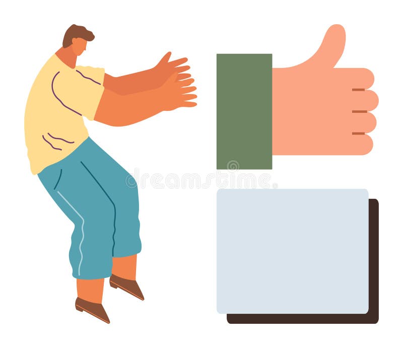 Conceptual Visualization of Approval and Communication with Human Figure and Thumbs-Up Icon vector illustration