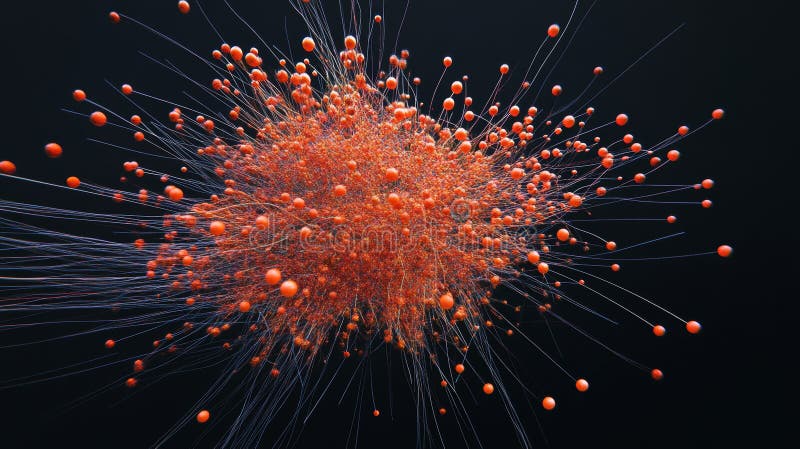 Conceptual Visualization of Big Data Network with Dynamic Orange Nodes stock illustration