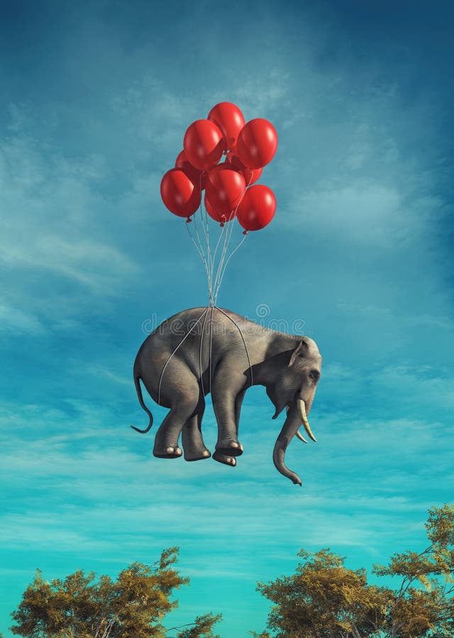 Conceptueel beeld van olifant het vliegen vector illustratie Conceptueel beeld van olifant het vliegen vector illustratie