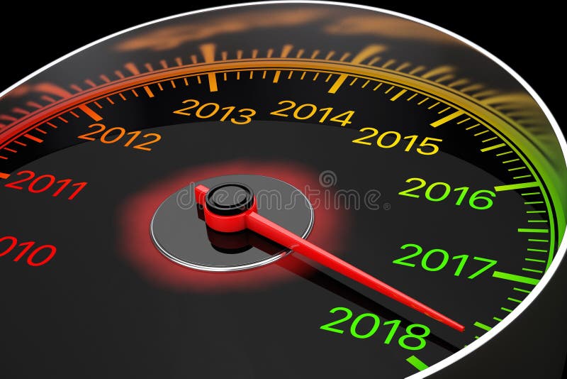 Conceptuele 2018 Nieuwjaarsnelheidsmeter het 3d teruggeven stock illustratie Conceptuele 2018 Nieuwjaarsnelheidsmeter het 3d teruggeven stock illustratie