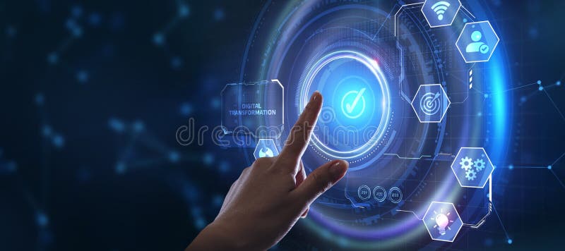 Conceptul de digitizare a proceselor comerciale și a tehnologiei moderne. transformare digitală stock image