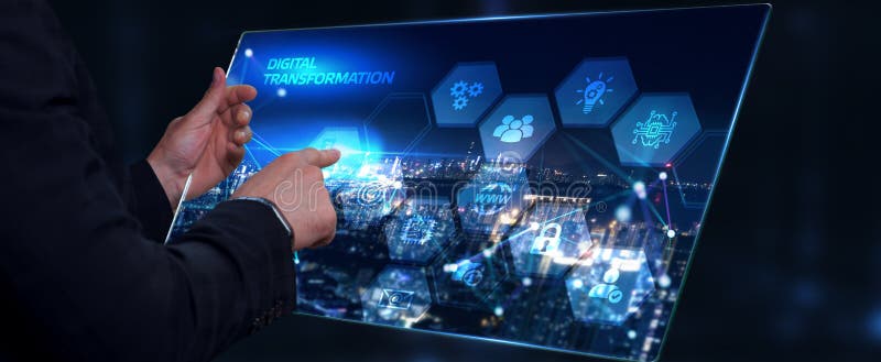 Conceptul de digitizare a proceselor comerciale și a tehnologiei moderne. transformare digitală stock photo