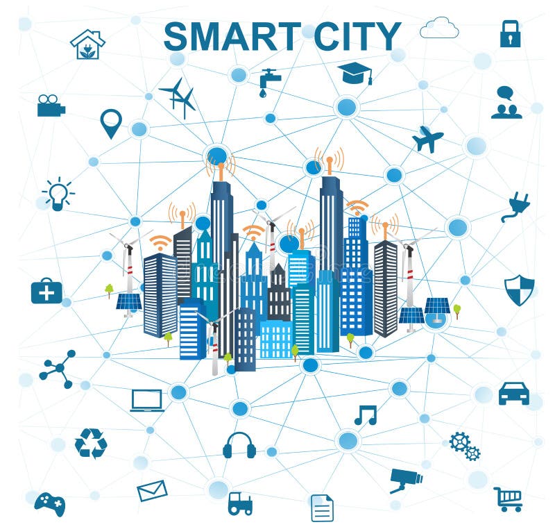 Conceptul de oraș inteligent și internetul obiectelor vector illustration
